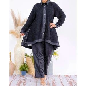 NEW KAREN T DESIGN button down tunic and straight leg pant set in black